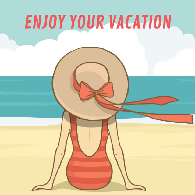 Woman in Swimsuit Resting at the Beach Animated Post Design Template