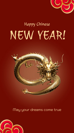 Template di design Congratulazioni per il Capodanno cinese con Golden Dragon Instagram Video Story