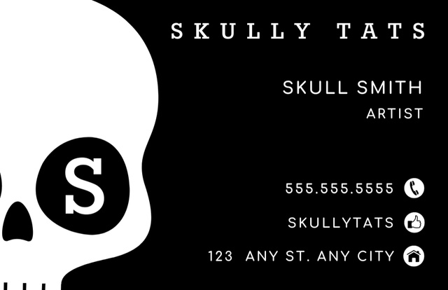 Illustrated Skulls Tattoos Offer From Artist Business Card 85x55mm Tasarım Şablonu