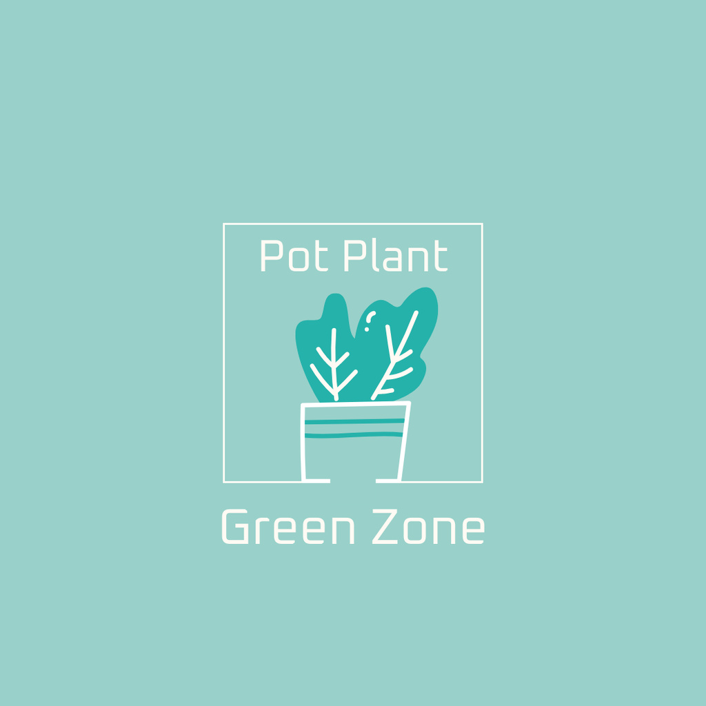 House Plant in Pot in Blue Logo 1080x1080px Design Template