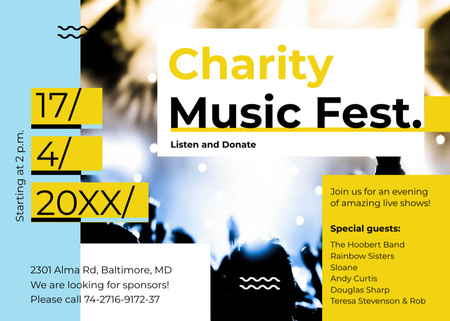 Ontwerpsjabloon van Postcard 5x7in van Charity Music Fest Invitation Crowd at Concert