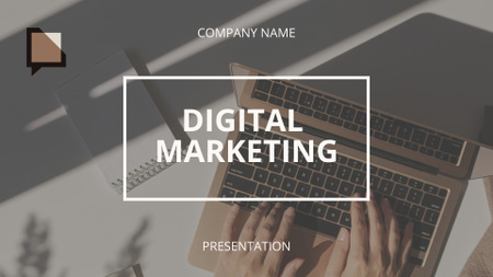 Digital Marketing Ad with Laptop on Table Presentation Wide Design Template
