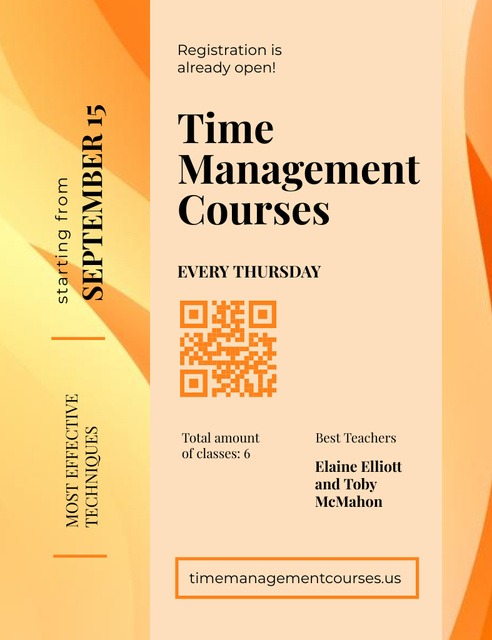 Time Management Courses Ad on Yellow and Orange Invitation 13.9x10.7cm Design Template