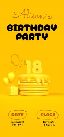 Designvorlage Birthday Party Announcement with Festive Cake für Flyer DIN Large