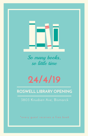 Plantilla de diseño de anuncio de apertura de la biblioteca libros en estante Invitation 5.5x8.5in 