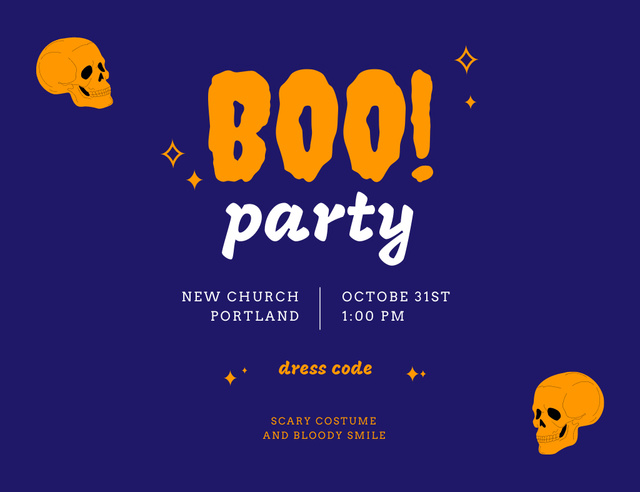 Halloween Party Announcement With Orange Skulls Invitation 13.9x10.7cm Horizontalデザインテンプレート
