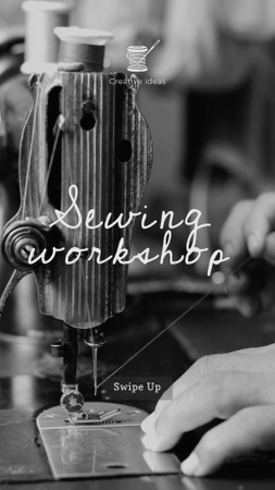 Modèle de visuel Tailor sews on Sewing Machine - Instagram Story