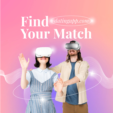 Couple in VR Glasses for Dating App Promotion Instagram Design Template