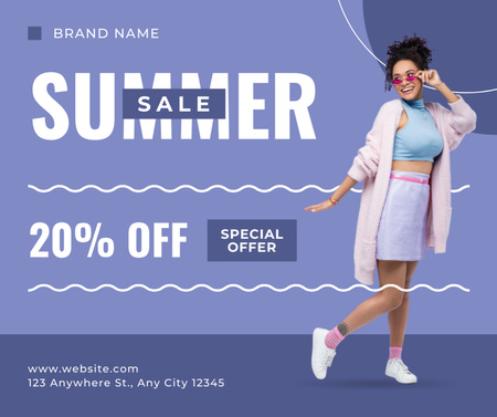 Summer Special Offers Ad on Purple Facebook Design Template