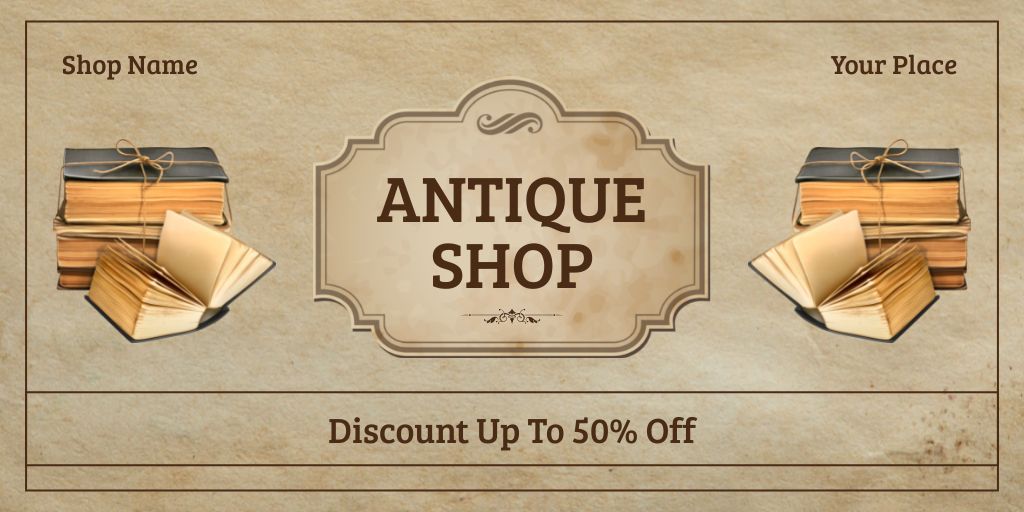 Rare Books With Discounts In Antiques Store Offer Twitter Design Template