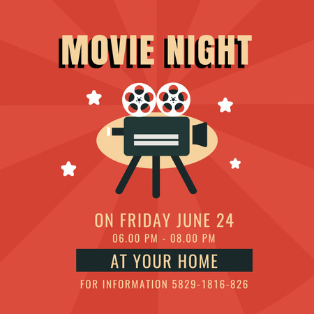 Movie Night Announcement with Retro Projector in Red Instagram Design Template