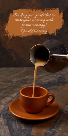 Designvorlage Zitat über gute Stimmung mit Kaffee in der Tasse für Graphic