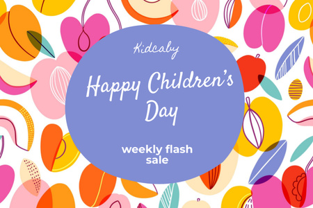 Children's Day Greeting with Colorful Fruits Postcard 4x6in Design Template