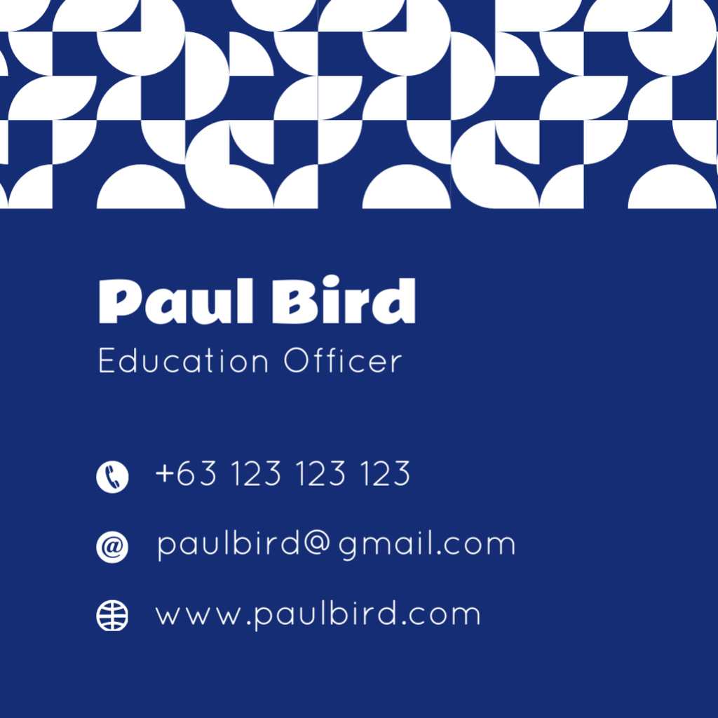 Education Officer's Blue Personal Square 65x65mm Design Template