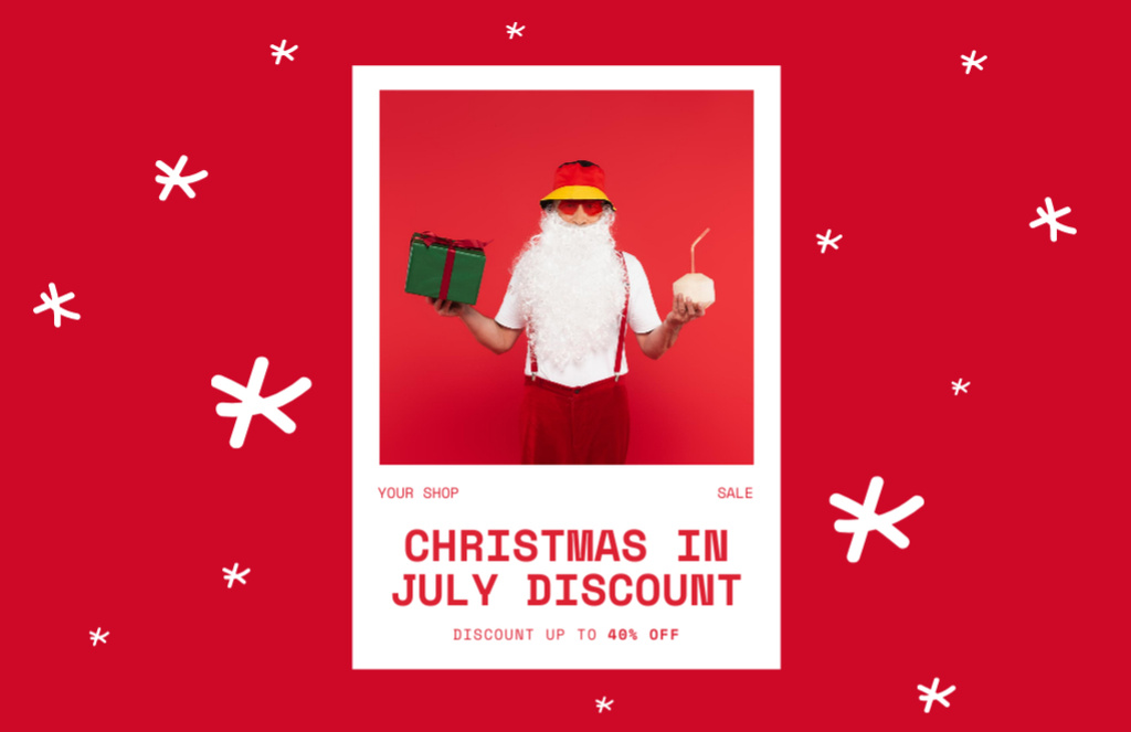Christmas in July with Discount with Santa Claus on Red Flyer 5.5x8.5in Horizontal tervezősablon