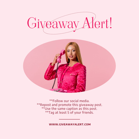Giveaway Alert with Young Woman in Pink Instagram Design Template