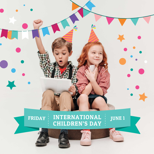 Designvorlage Happy little kids on Children's Day für Instagram