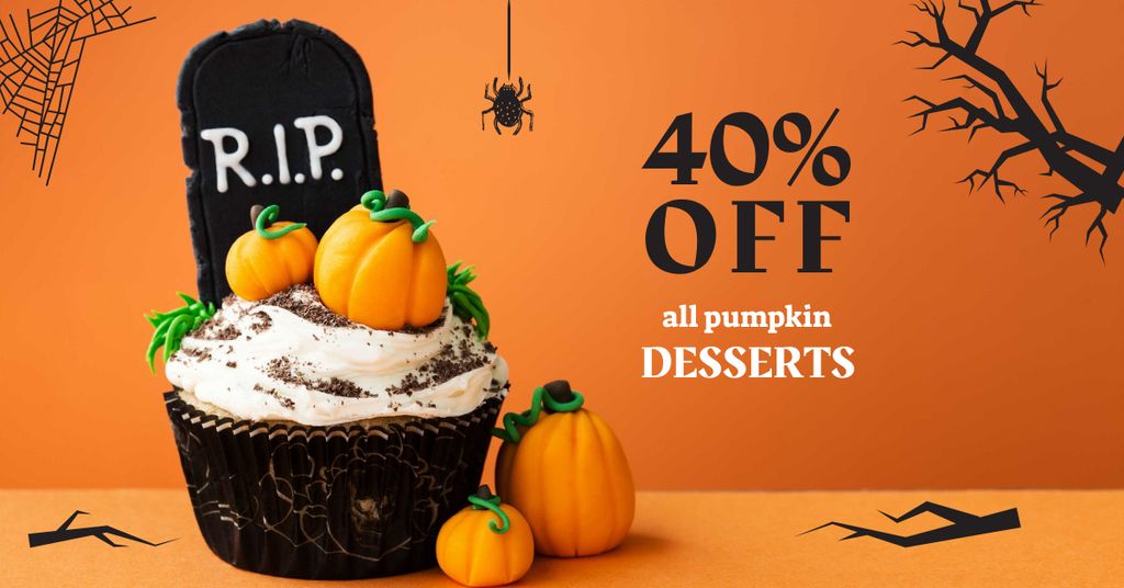 Halloween Desserts Offer with Pumpkin Cookies Facebook AD Tasarım Şablonu