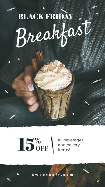 Black Friday Sale Girl holding cup with cocoa Instagram Story Design Template