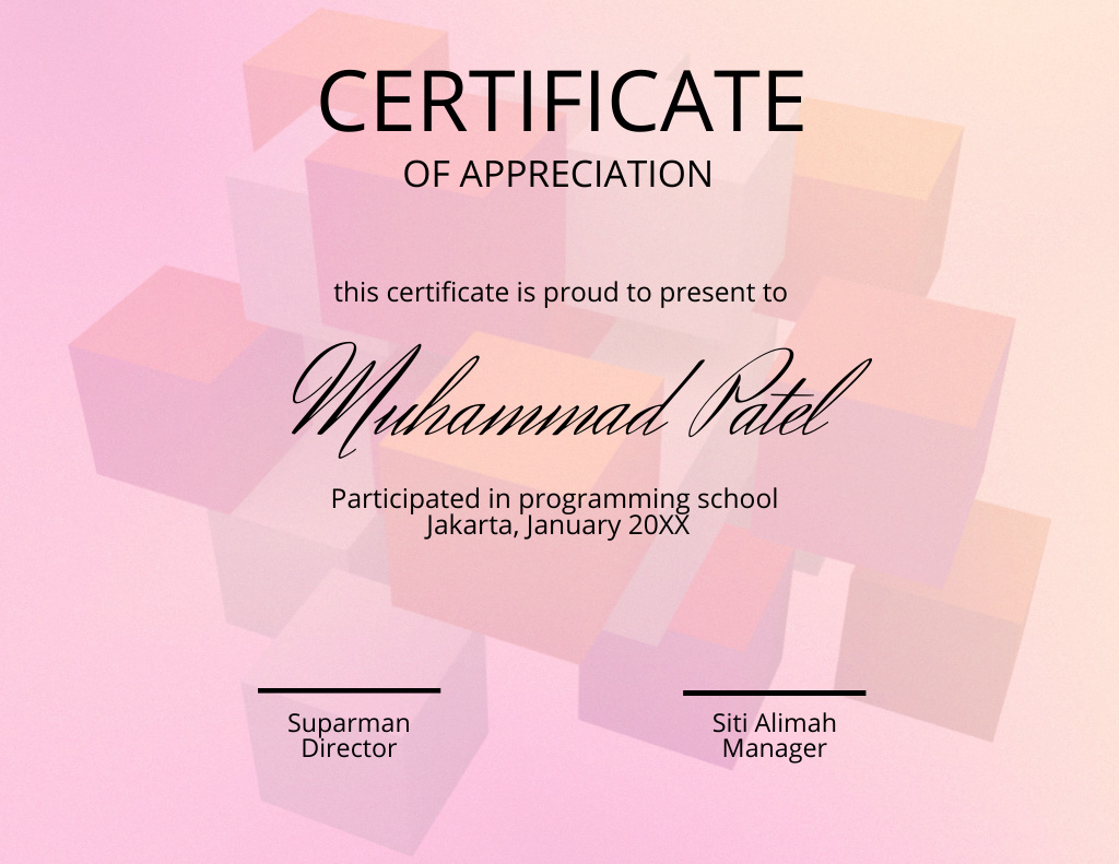 Award for Participation in Programming School Certificate – шаблон для дизайна