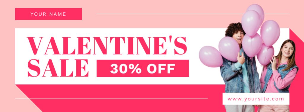 Valentine's Day Sale with Couple and Balloons Facebook cover – шаблон для дизайна