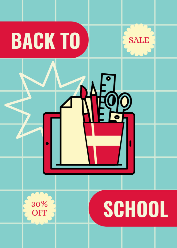 School Sale with Red Stationery Flayerデザインテンプレート