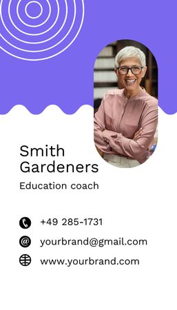Education Coach Contact Details with Woman Business Card US Vertical Design Template