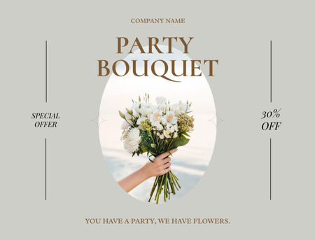 Designvorlage Flower Shop Services Offer with Party Bouquet für Postcard 4.2x5.5in