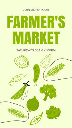 Farmers Market Ad with Sketches of Green Vegetables Instagram Story Design Template