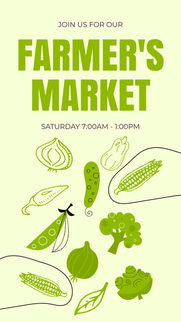 Farmers Market Ad with Sketches of Green Vegetables Instagram Story – шаблон для дизайну