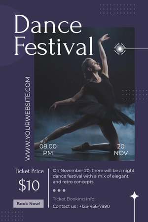 Ontwerpsjabloon van Pinterest van Aankondiging van een dansfestivalevenement met ballerina op het podium