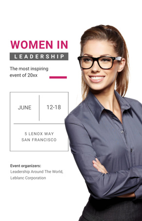 Business Event Announcement Smiling Businesswoman Flyer 5.5x8.5in Modelo de Design