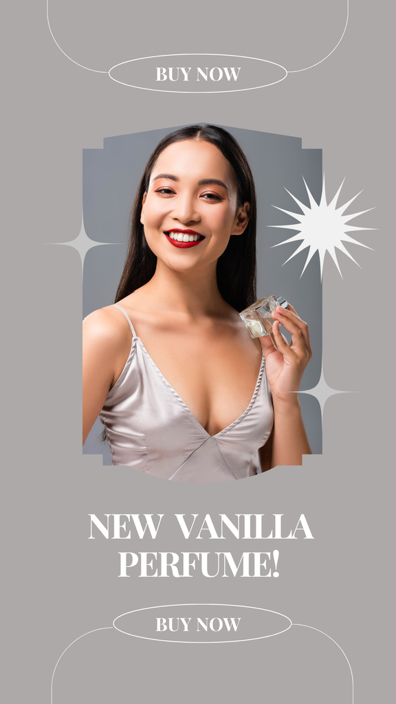 New Vanilla Fragrance Ad In Gray Instagram Story Tasarım Şablonu