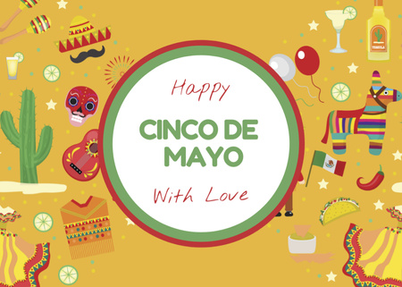 Cinco de Mayo Greeting with Festival Attributes Postcard 5x7in Design Template
