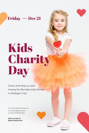 Template di design giornata di beneficenza per bambini con la ragazza che tiene la caramella del cuore Tumblr