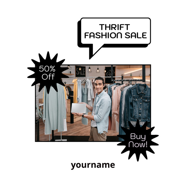 Modèle de visuel Thrift shop fashion sale - Instagram AD