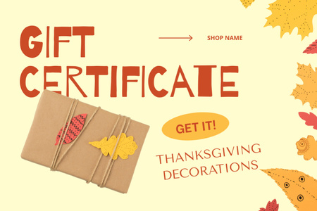 Thanksgiving Decorations Sale Offer Gift Certificate Design Template