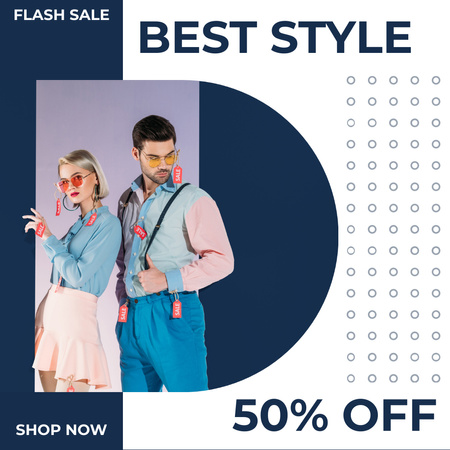 Flash Sale of Fashion Clothes Blue Instagram Design Template