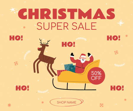 Christmas Big Sale Offer Santa in Open Sleigh with Presents Facebook Design Template