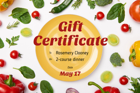 Plantilla de diseño de Oferta de cena con plato y verduras Gift Certificate 