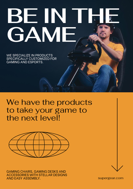 Gaming Gear Ad with Player Poster Design Template