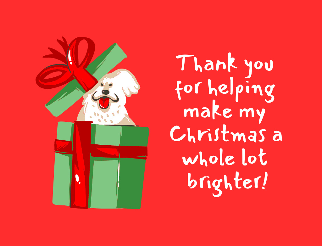Plantilla de diseño de Christmas Greeting with Cute Dog in Gift Box Postcard 4.2x5.5in 