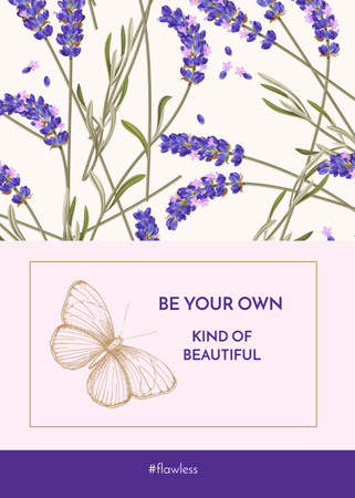 Lavender Pattern With Butterfly In Purple And Quote Postcard 5x7in Vertical Design Template
