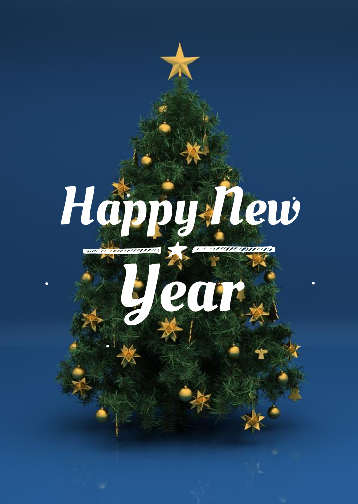 Template di design New Year Holiday Greeting with Bright Festive Tree Postcard A6 Vertical