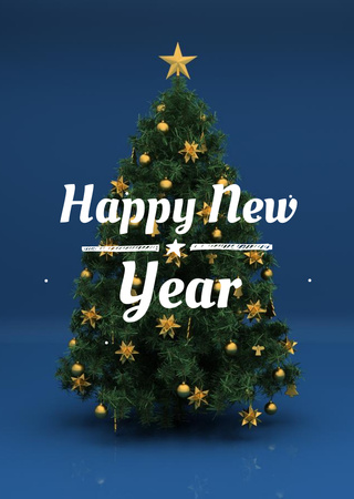 New Year Holiday Greeting with Bright Festive Tree Postcard A6 Vertical Šablona návrhu