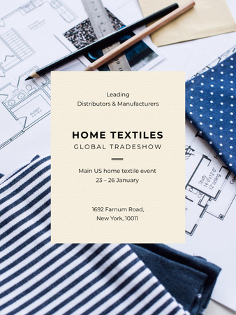 Home Textiles Global Event Announcement with Fabric and Drawings Poster USデザインテンプレート