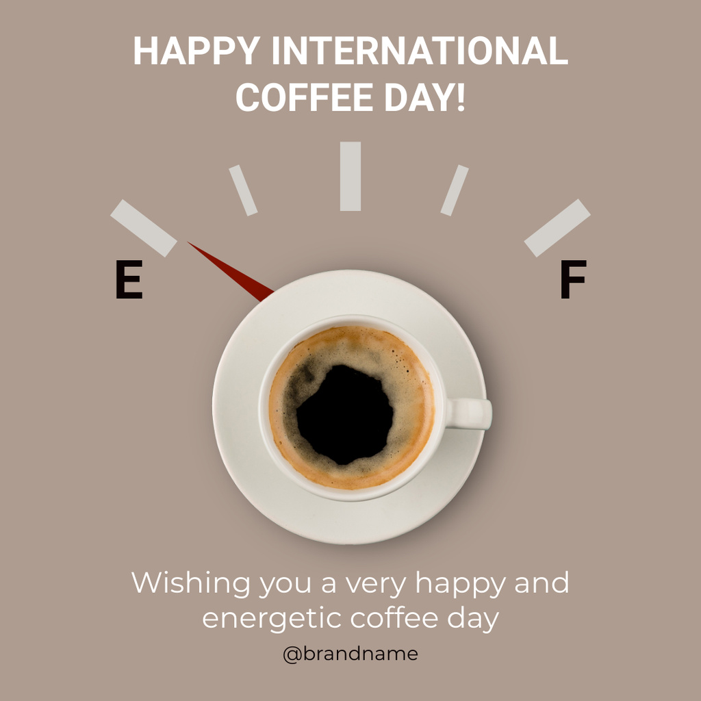 Designvorlage Happy International Coffee Day Greetings With Speedometer für Instagram