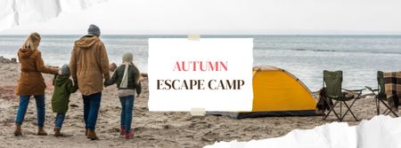 Autumn Camp Ad with Family on Beach Facebook cover Tasarım Şablonu