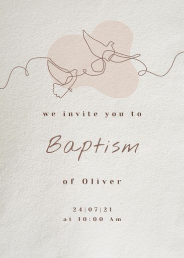 Child's Baptism Announcement With Pigeons Illustration 