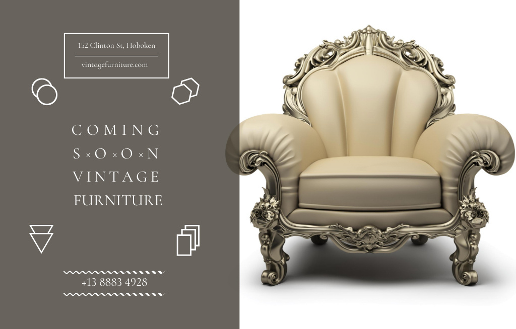 Plantilla de diseño de Vintage Furniture Store Opening With Chair Invitation 4.6x7.2in Horizontal 